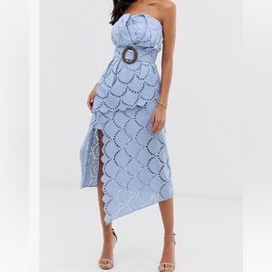 ASOS Design Bandeau Broderie Midi Dress With Layered Skirt and Belt Buckel